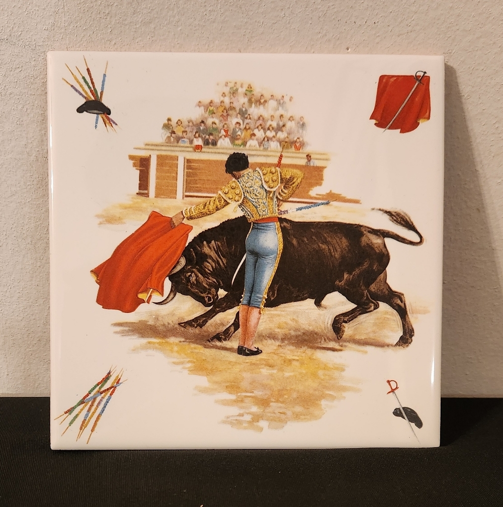 Vintage Madador Ceramic Tile Bull Fight Spain Wall Decor